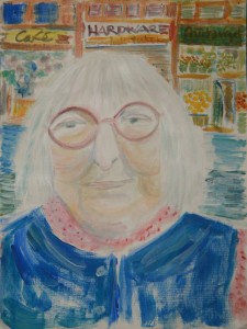 Watercolour of Jane Jacobs by Hilary Forrest